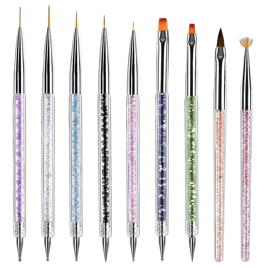 Set of 9 Acrylic Nail Art Brushes, Professional Manicure Tools Kit, Liner Brush and Brush for Score