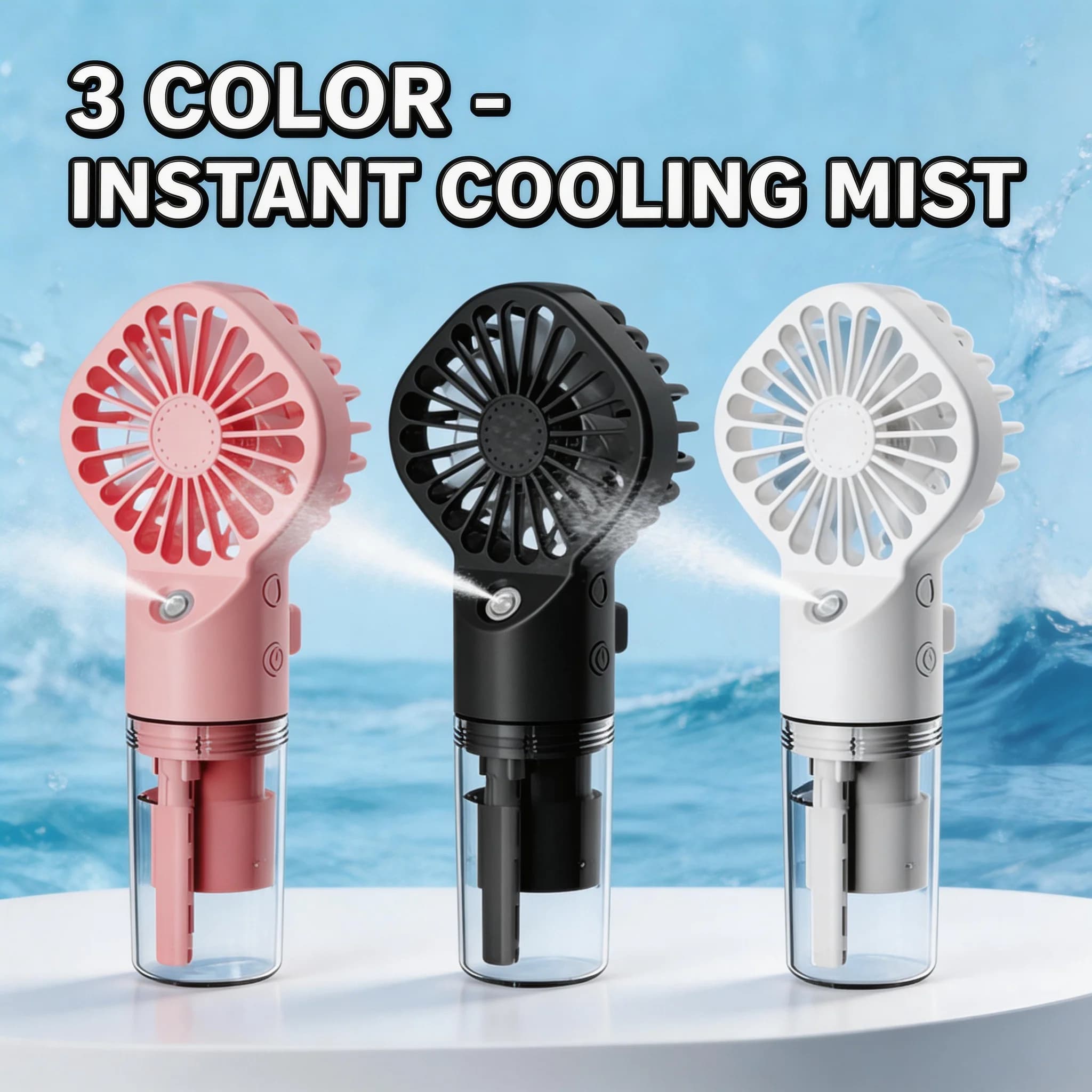 Ventilatore umidificatore portatile, mini ventilatore a nebulizzazione ricaricabile, ventilatore manuale con spray d'acqua, lunga durata per campeggio, escursionismo e uso all'aperto.