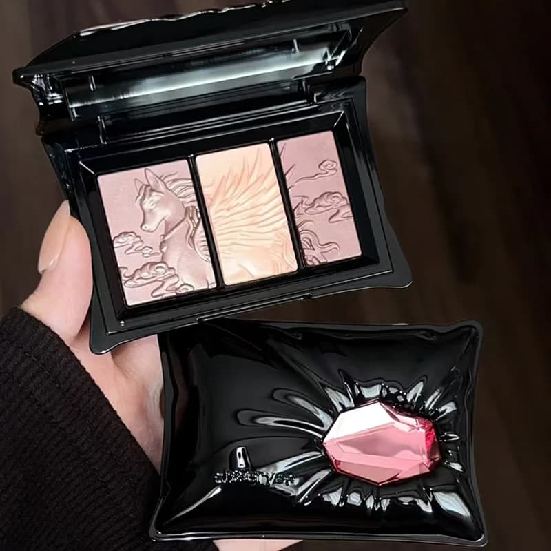 Palette Shadows Qianyan 3 Colors Shimmer Satin Glittered, High Gloss Umbrella with Fine Reflection, Natural Eye Look, Long Life Make Eyes