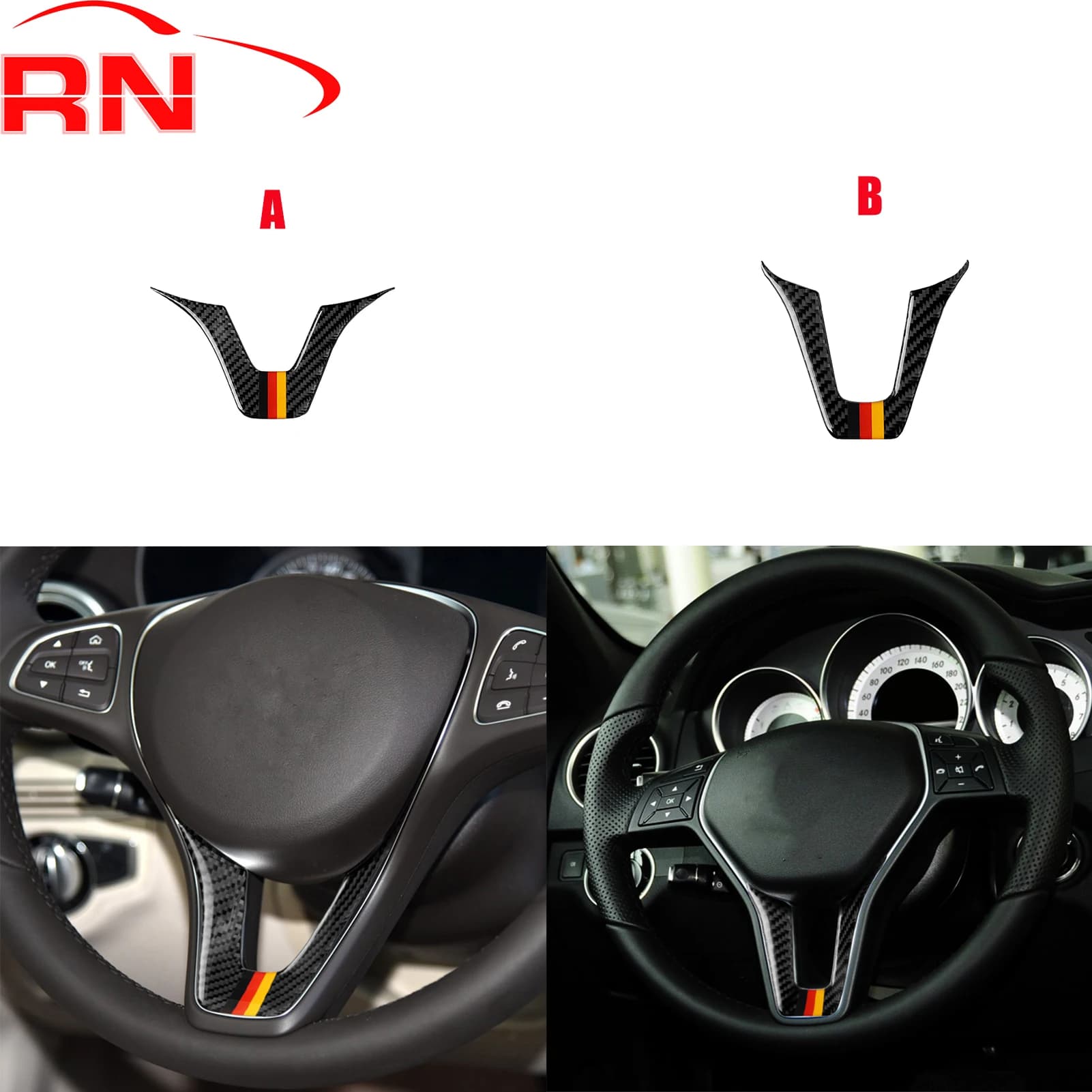 Per Mercedes-Benz Classe C W204 2007-2013 Volante in fibra di carbonio modificata Pannello Tappezzeria Piano Nero Accessori Adesivi