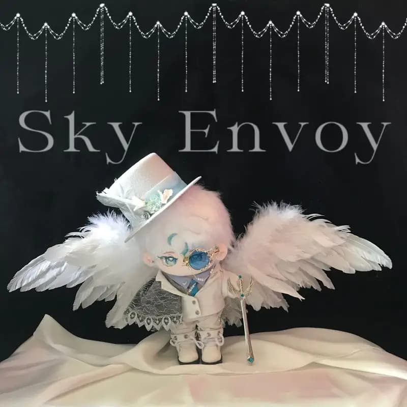 Original 20cm Handmade Messenger Long-Leg Cotton Doll With Black White Feather Wings Angel Wings Model Toy Christmas Gifts