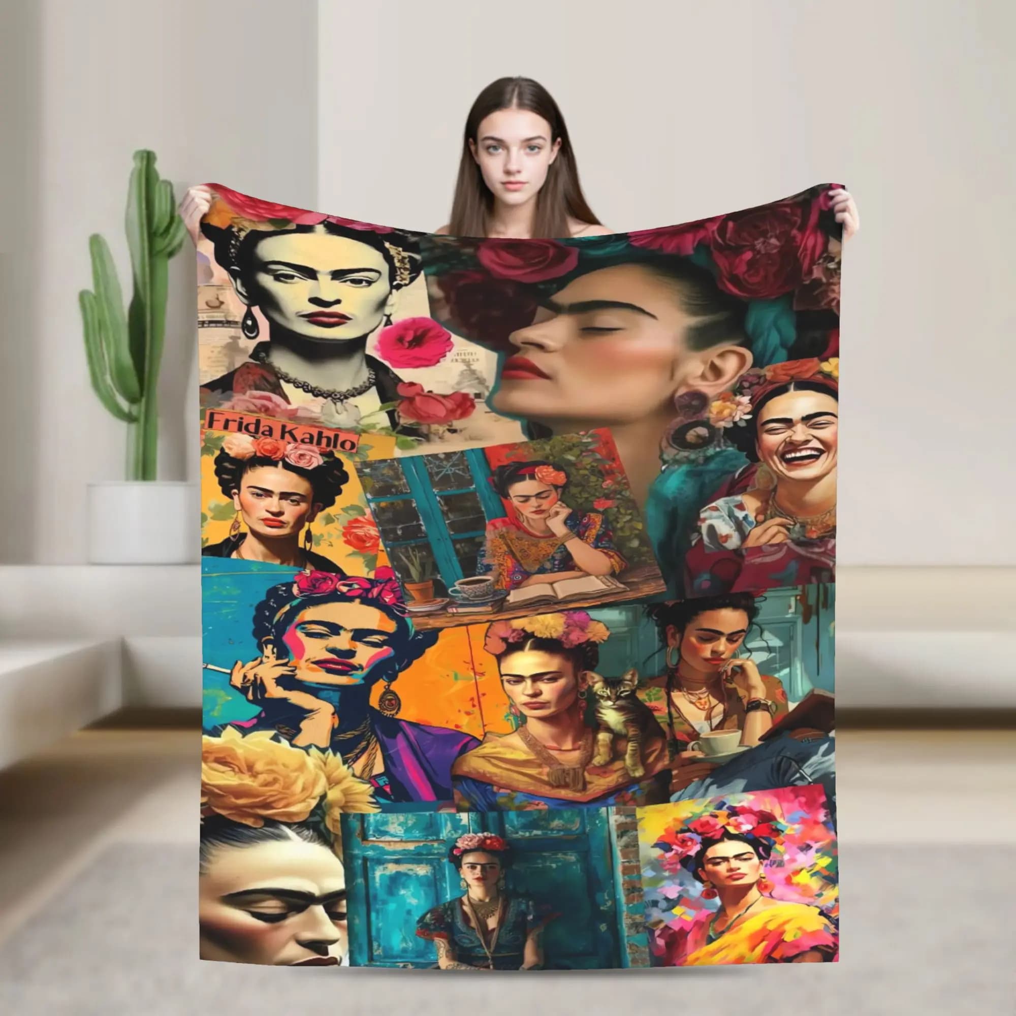 F-Frida K-Kahlo Flower Print Flannel Blanket Warm Soft Throw Blanket for Outdoor Travel Office Bedspread Sofa Bed Cover