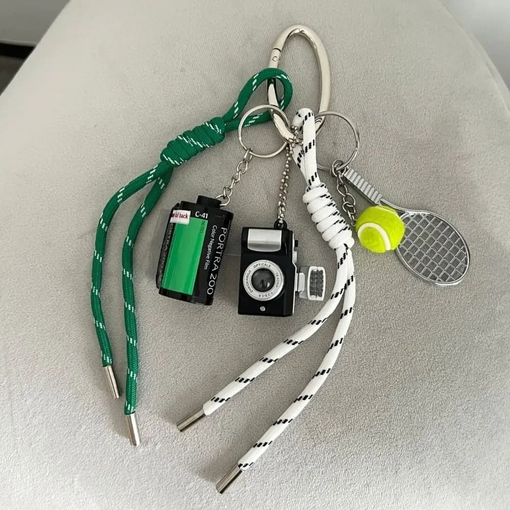 Trendy Keyring in Camera Shape with Braided Cordino, Stocking for Bag, Gift