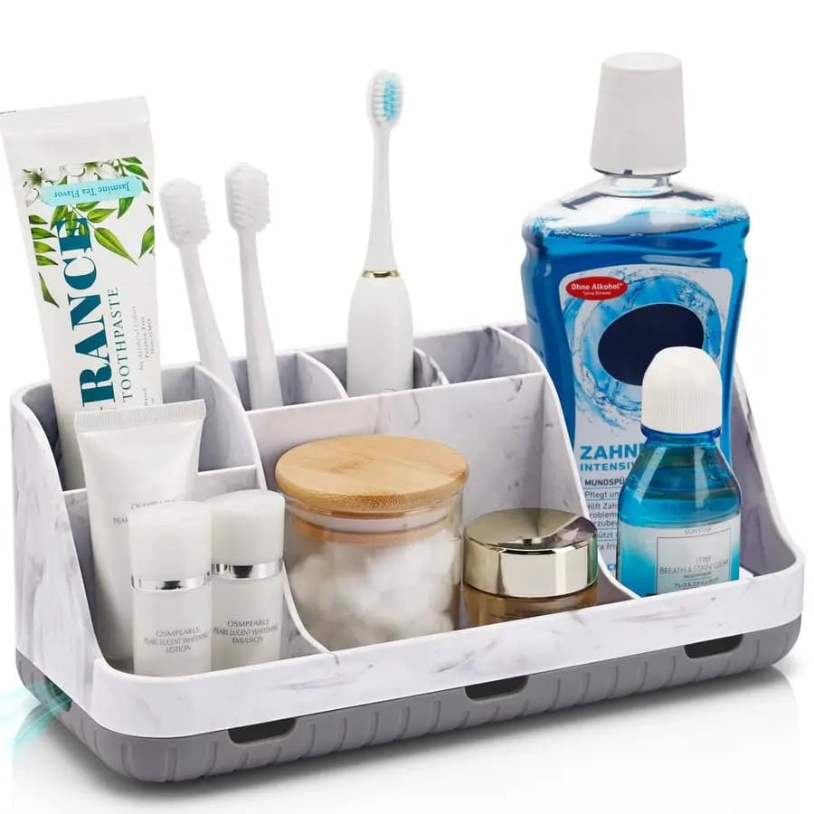 Detachable bathroom support organizer 7 children's slots, electric toothbrush holder and toothpaste, drainage for bathroom accessories