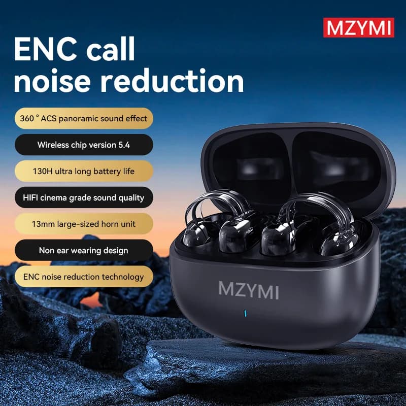 MZYMI OWS Auricolari Bluetooth Wireless a Clip per Orecchio Tecnologia Bluetooth 5.4 Riduzione del Rumore ENC per Chiamate 360° ° Audio Surround Panoramico