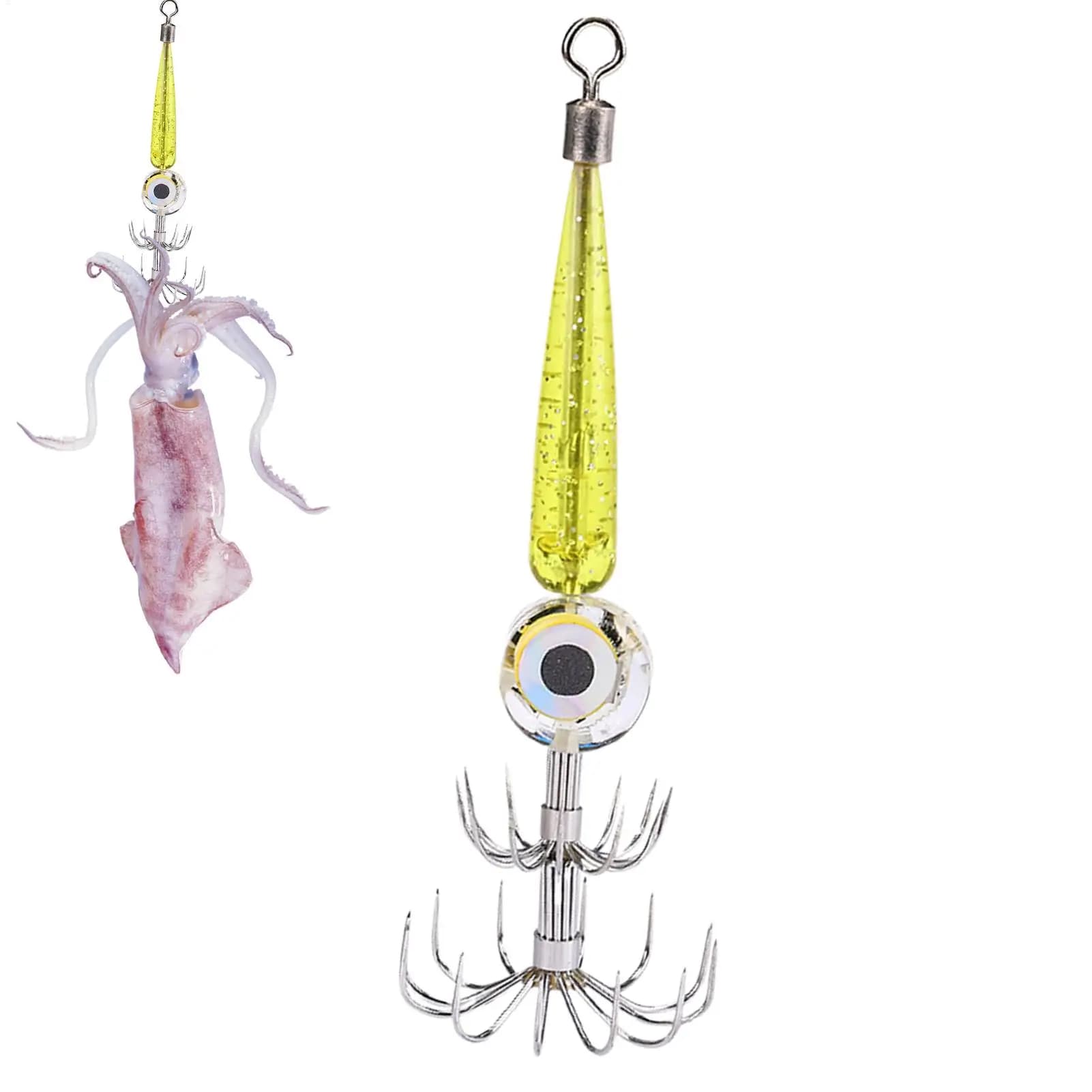 Luminous Squid Jig Hooks Kit 1pcs Glow Squid Jigs Saltwater Fluorescent Fishing Cuttlefish Sleeve Squid Jig Baits Night Lures