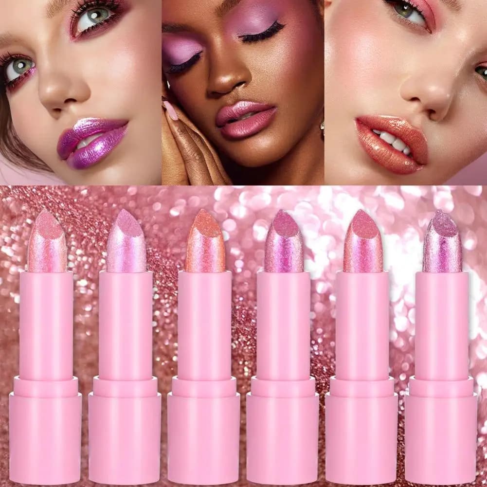 Sparkling Diamond Gold Glitter Lip Gloss Pearlescent Fine Flash Shining Lipstick Lightweight Lasting Sexy Pink Sweet Bow Lipblam
