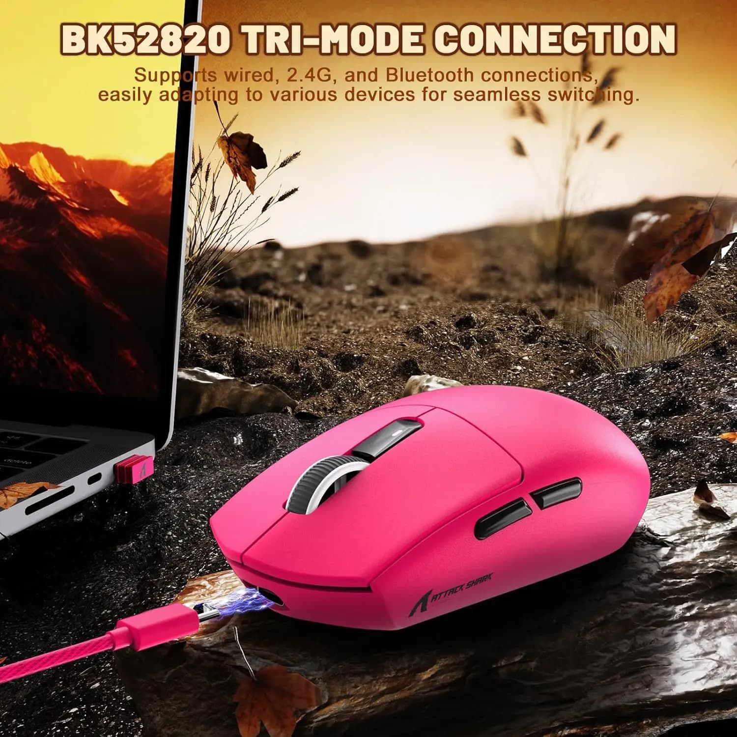 ATTACK SHARK G3 Mouse da gioco wireless 3 modalità (BT/2.4G/Type-C) 12000 DPI PAW3311 per mouse Esports di PC/laptop/tablet