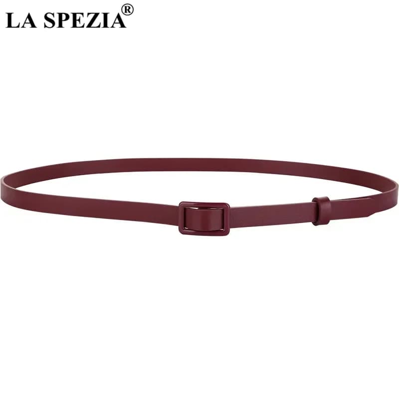 Cintura da donna in vera pelle bordeaux Cintura sottile in pelle di vitello Cintura da donna in vera pelle con fibbia quadrata per cinturino bianco rosso