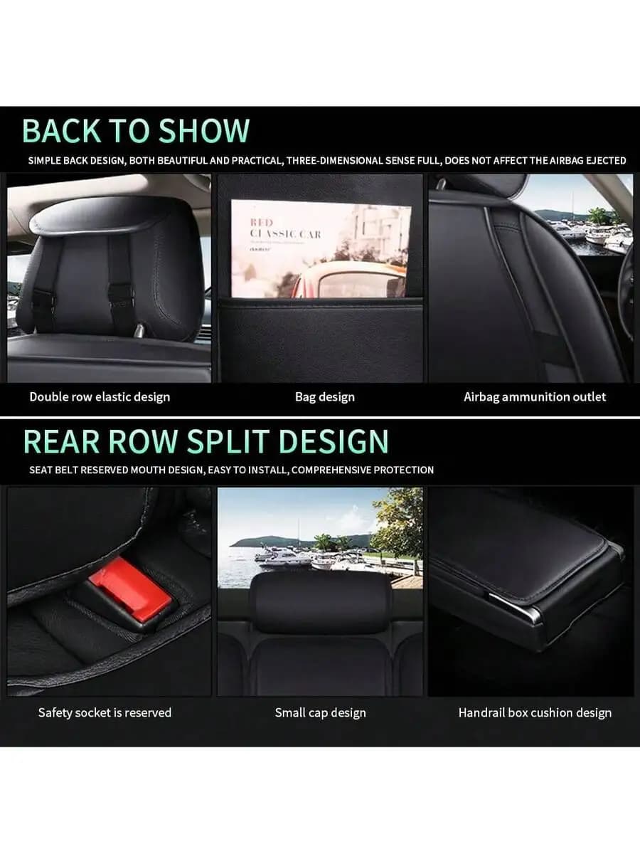 5-Seat Car Seat Covers With Headrest And Pillow PU Leather Breathable Full Set Universal Fit For MPV SUV Truck