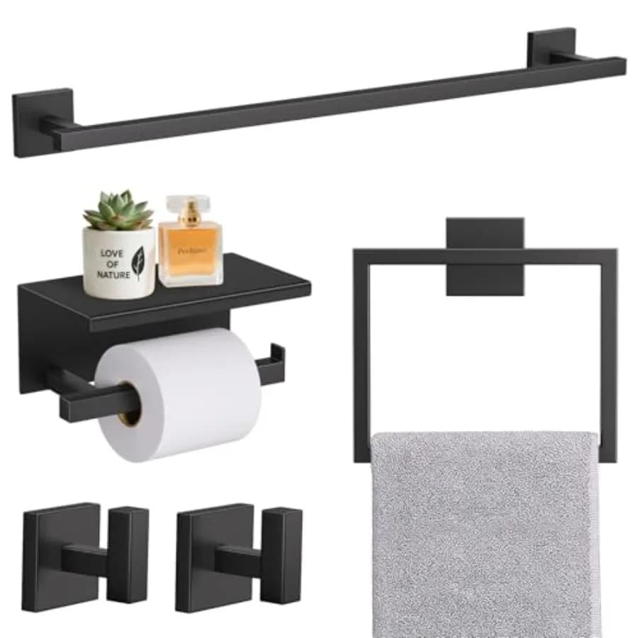 Set di accessori per il bagno da 5 pezzi, set di portasciugamani da 23,6 pollici, porta carta igienica quadrato montato a parete con mensola in acciaio inossidabile