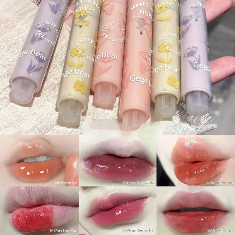 Gege bear Lip Glaze Specchio Glitter Lip Tint Idratante a lunga durata Amore a forma di cuore Penna per rossetto solido Labbra Trucco cosmetico