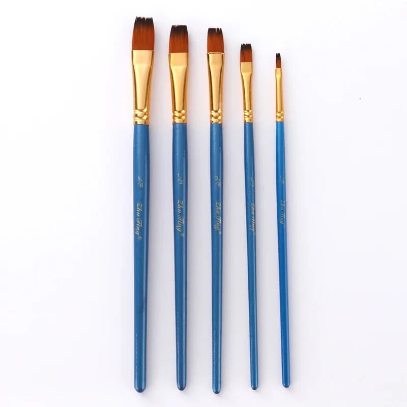 5Pcs Wooden Handle Nylon Hair Paint Brushes Set Oil Watercolor Acrylic Painting Pen Brushes Set School Drawing Tool