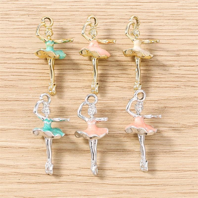 10 pz 11x27mm Carino Smalto In Metallo Balletto Ragazza Pendenti con Ciondoli per la Produzione di Gioielli Orecchini a pendaglio Collane Bracciali Artigianato FAI DA TE regalo