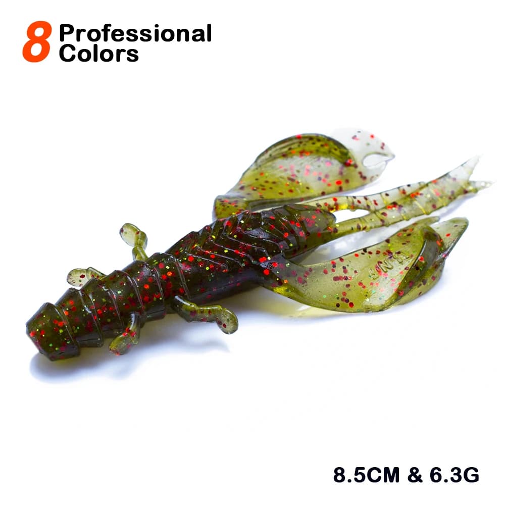 Set di 4/8 esche artificiali in silicone morbido a forma di gambero da 80mm/6.5g, con girella, per jigging, wobbler, per lucci, persici e bass.