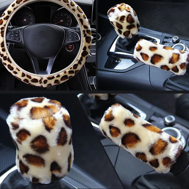 Flyer for fashionable cars Volant plush print leopardata treccia on the wheel Fonda steering wheel 3 colors Car Styling