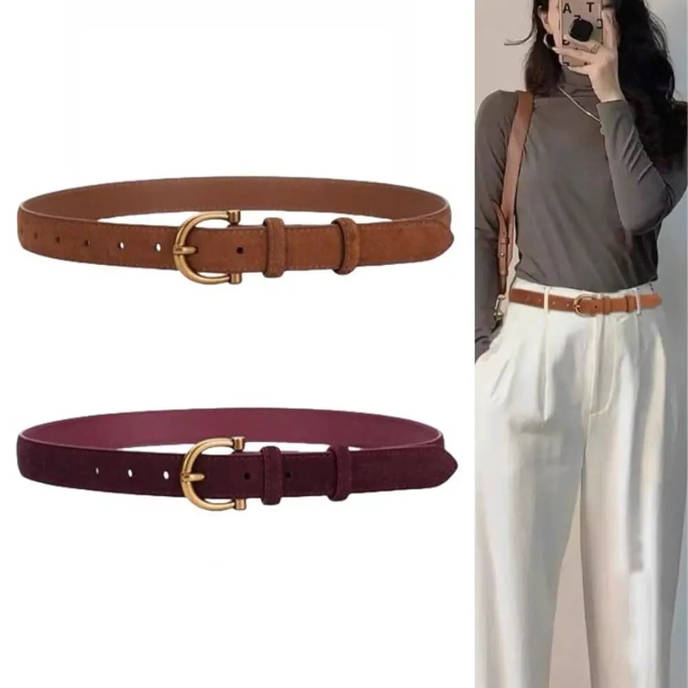 Fashion Luxury Design Suede Leather Belt Casual Trendy Pin Buckle Waistband Versatile Trouser Dress Belts Gifts