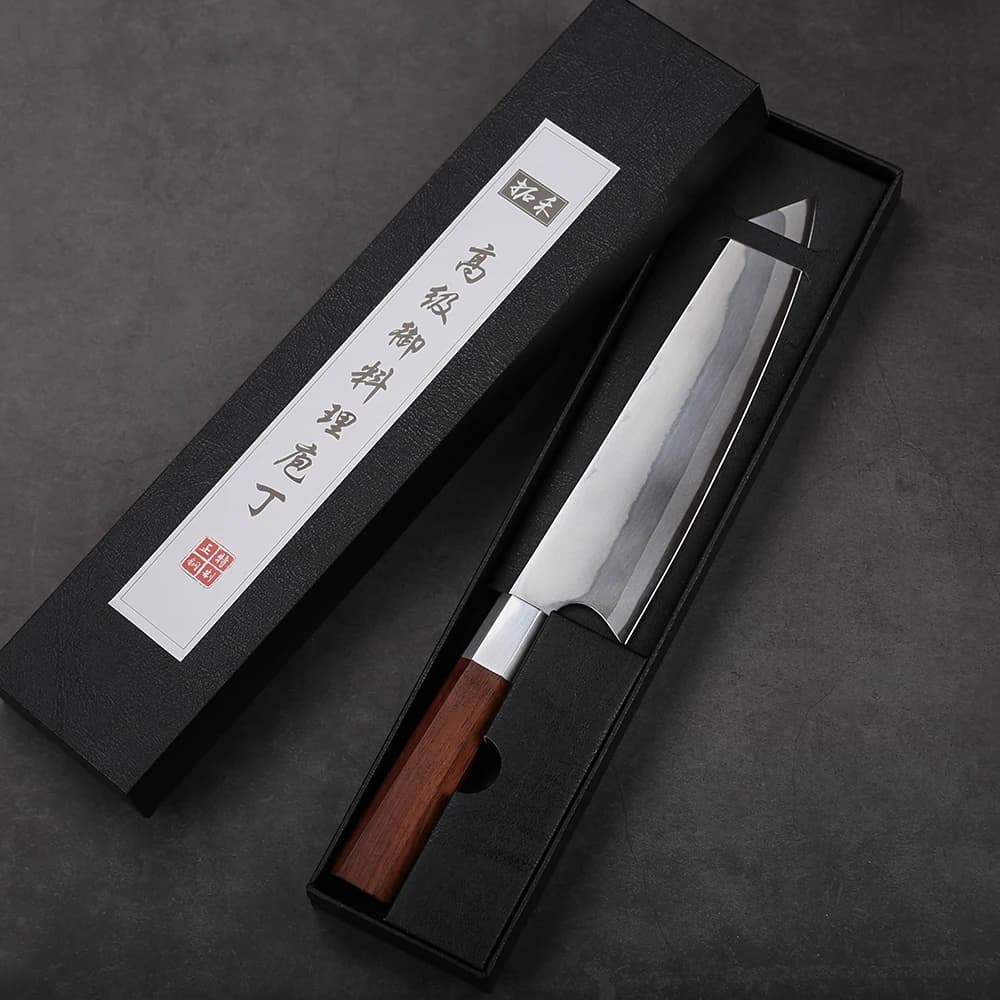 TURWHO 8 inch Japanese chef knife, 7-layer Damascus 440C steel kitchen knives, Kiritsuke knives forged by hand, octagonal handle
