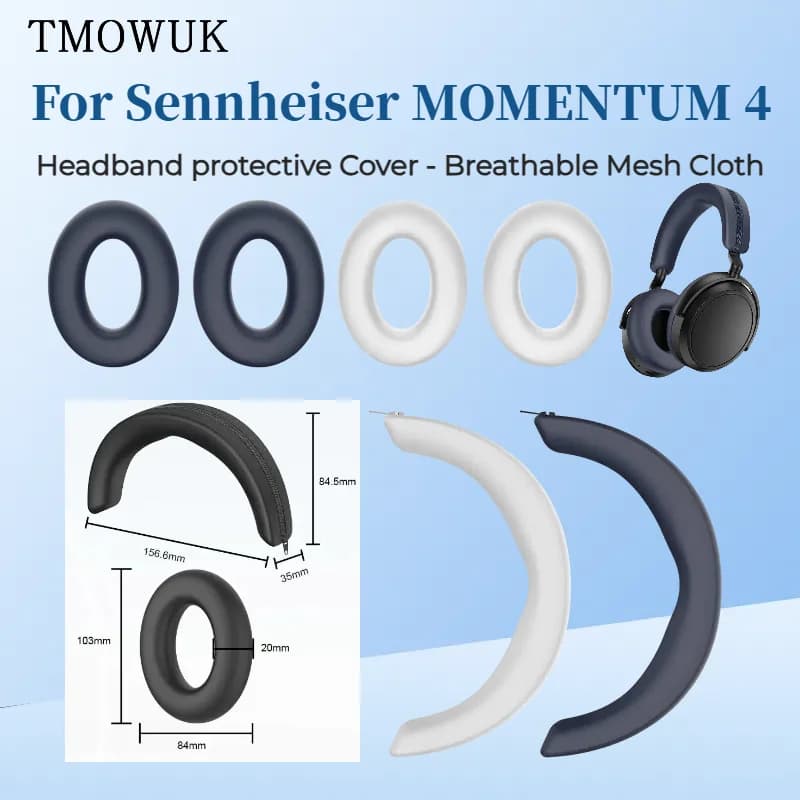 Copri orecchie con fascia protettiva in silicone impermeabile e lavabile per auricolari Sennheiser MOMENTUM 4 indossati dalla testa TOMWUK