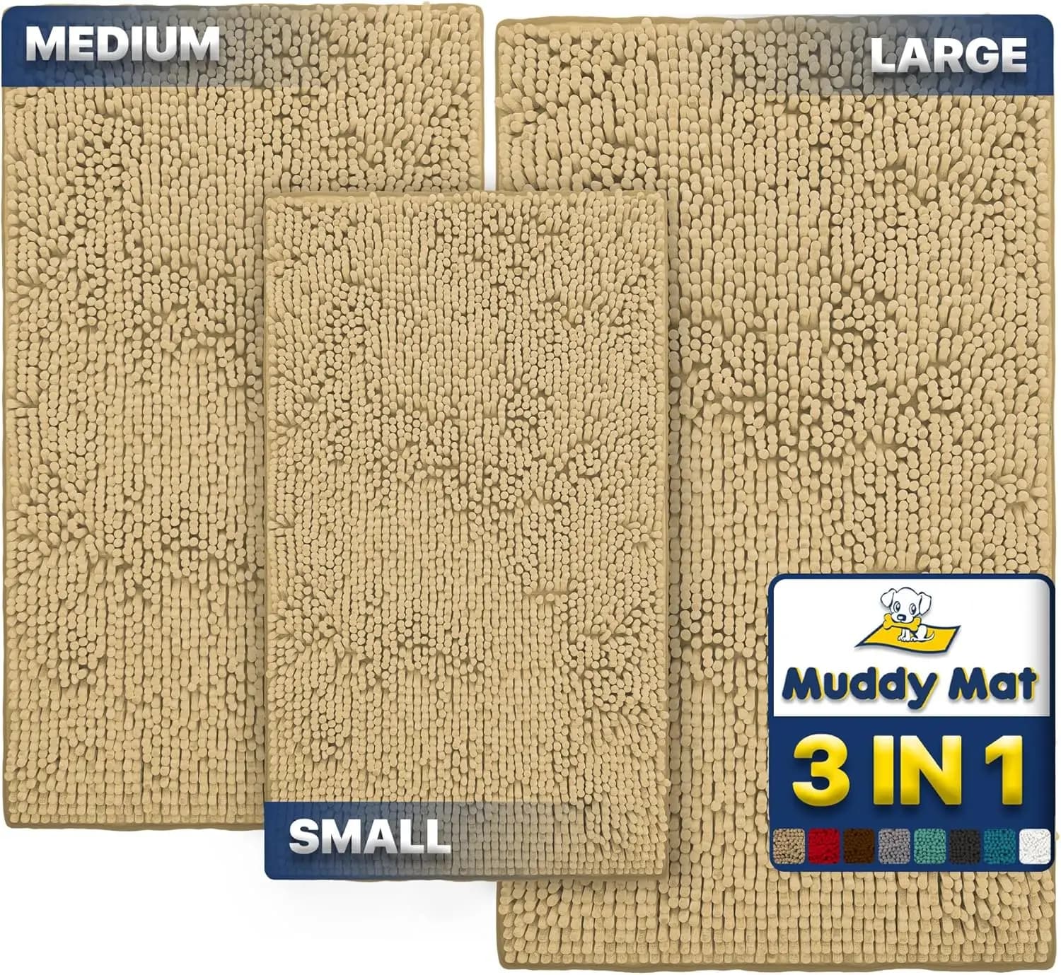 Set di 3 Tappetini Assorbenti in Microfibra per Cani, Antiscivolo e Lavabili per Cucina, Bagno, Camera da Letto, Esterno - Beige, Varie Misure