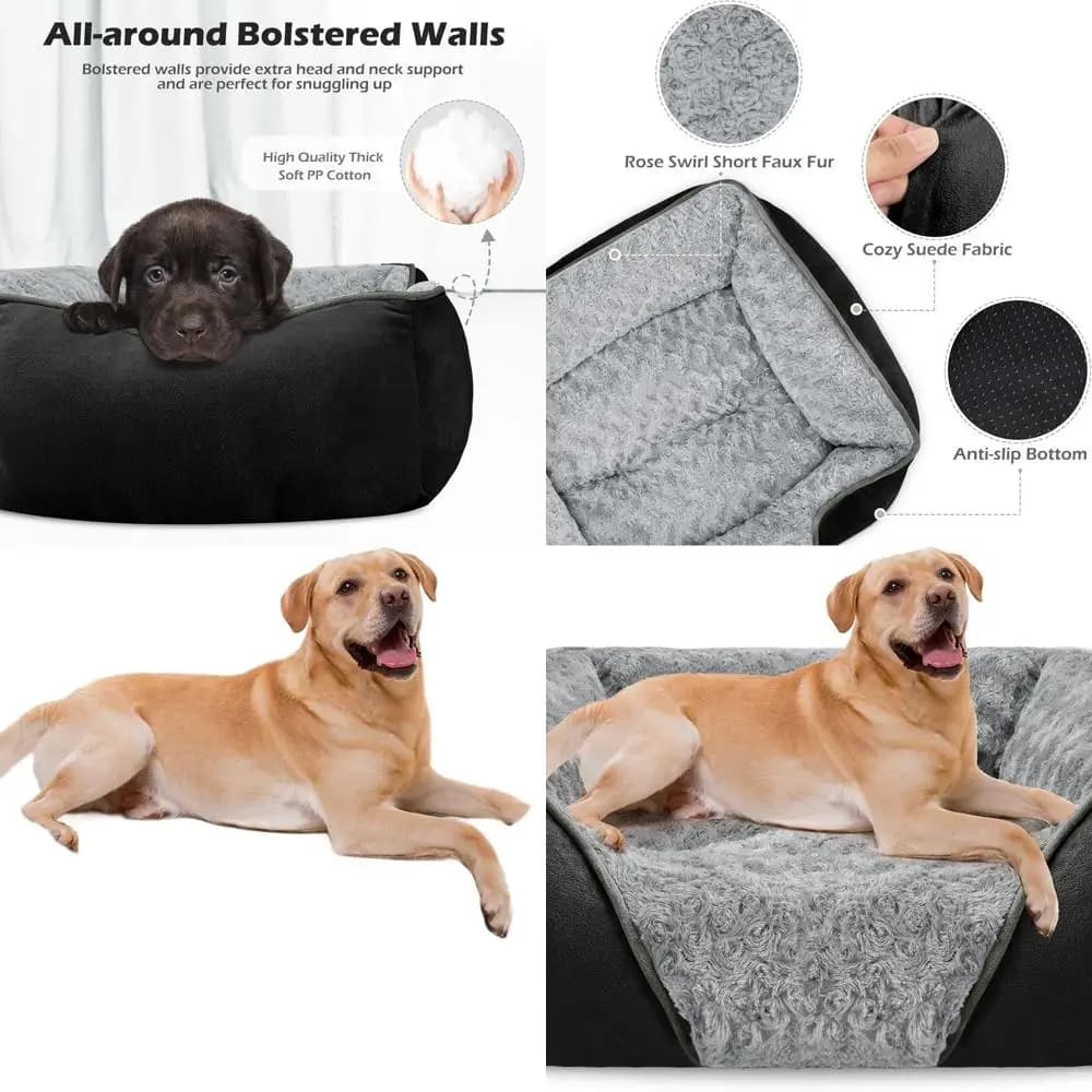 Grande letto per cani rettangolare ortopedico: lavabile, morbido, resistente, antiscivolo per un comodo poggiatesta per animali domestici