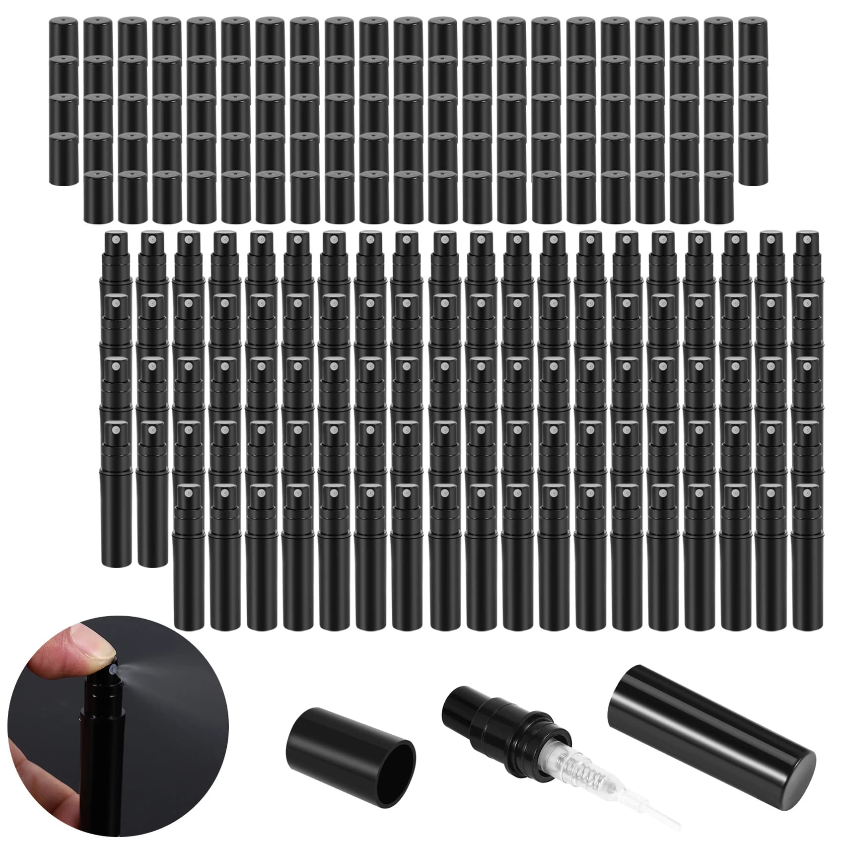 AB33-100 Pz/lotto 2Ml Bottiglia di Profumo Spray di Plastica Nera Campione Spray Spruzzatore Atomizzatore Bottiglia di Profumo