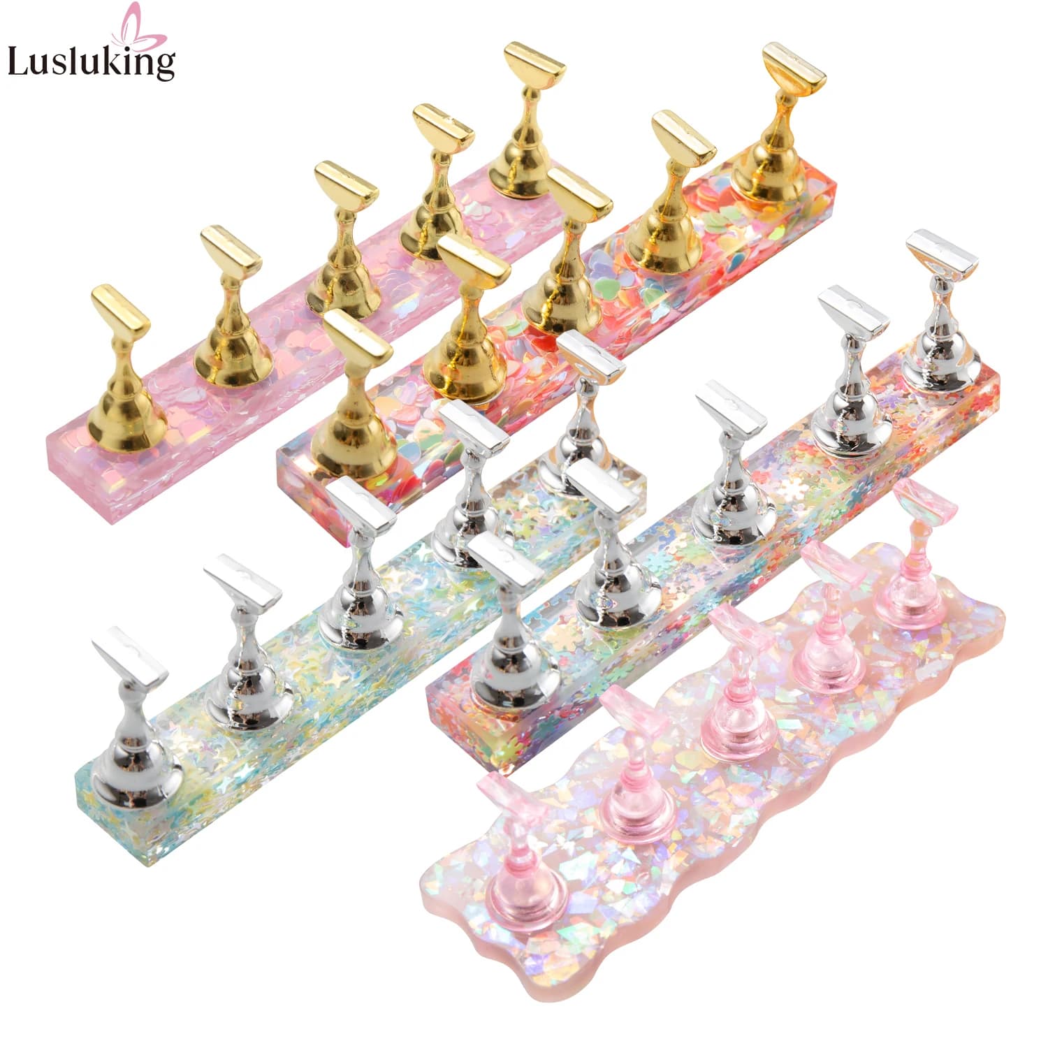 Set di Supporti Magnetici per Unghie a Forma di Cuore Iridescente Rosa, Espositore per Unghie Acriliche, Supporto per Pratica e Presentazione, Accessori per Nail Art