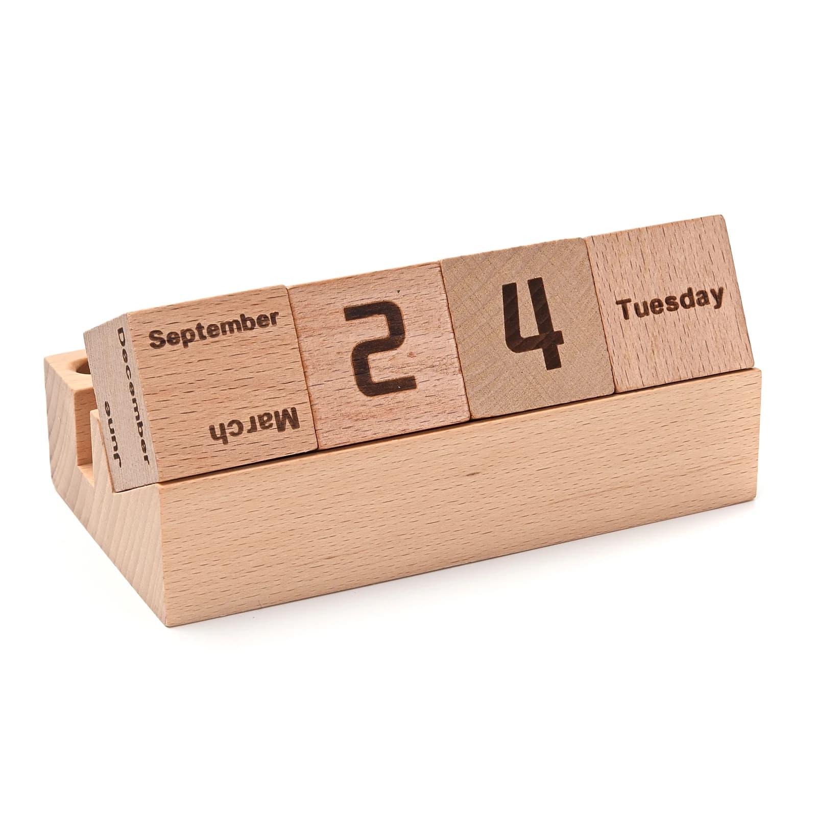 Calendario perpetuo in legno Flip Blocks mese data Display Desktop Log conto alla rovescia Home Office ornamenti da tavolo puntelli fotografici