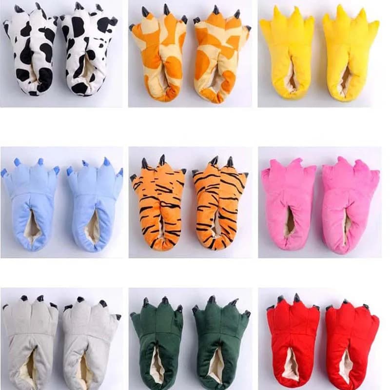 Pantofole Divertenti a Forma di Zampa di Animale, Calde e Morbide per Interni, da Donna e Uomo, a Tema Mostro Dinosauro, in Peluche, con Fodera Casuale, Ideali per Natale