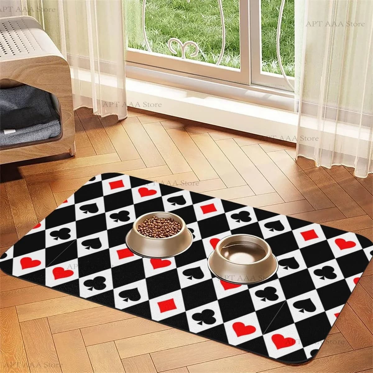 Tappetino per mangiatoia per animali domestici per cani e gatti Sfondo rombo e carta Tappetino per cibo per gatti in silicone sottile Tappetino per ciotola per gatti Tovaglietta per gatti