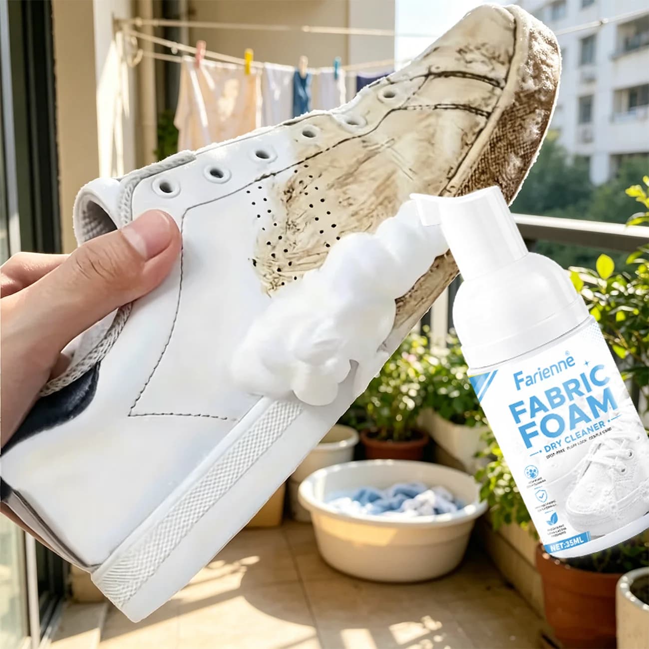 Schiuma detergente per tessuti Farienne, detergente per scarpe senza risciacquo, per sneaker bianche, scarpe in tela e calzature, 35 ml
