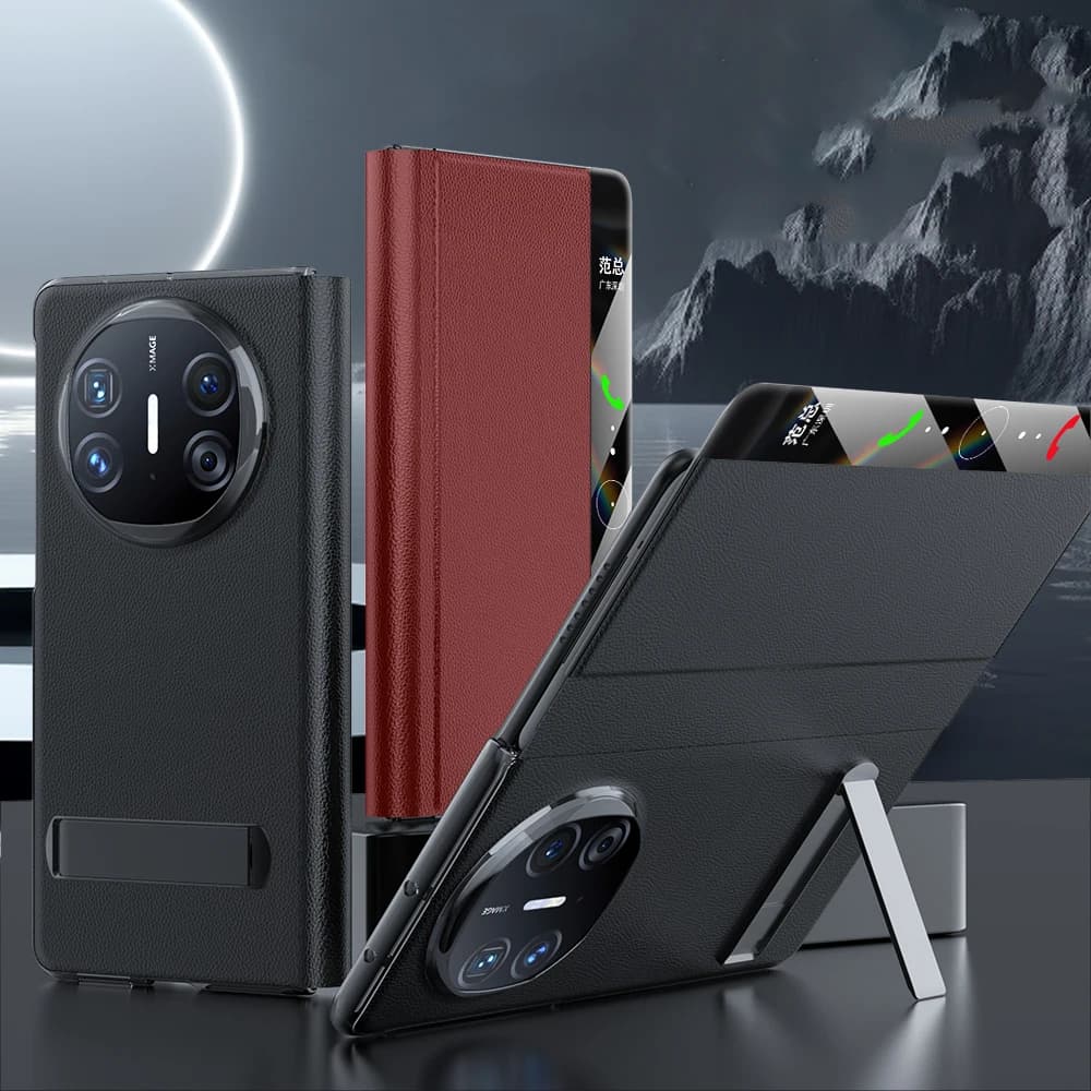 Custodia per telefono a portafoglio in pelle con finestra Smart Dormancy View per HUAWEI Mate X6 Cover sottile antiurto completa con staffa
