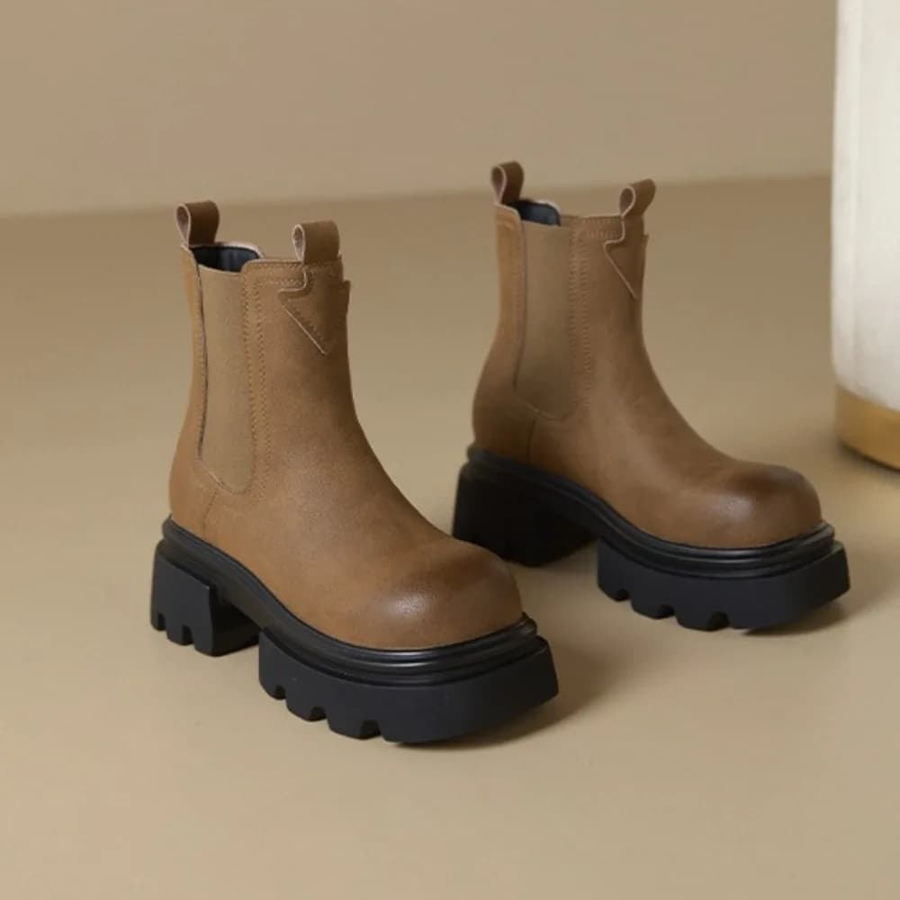 Stivali da Donna 2026 Autunno Nuovo Stile Britannico in Pelle con Plateau Chelsea, Scarpe con Plateau in Pelle da Donna