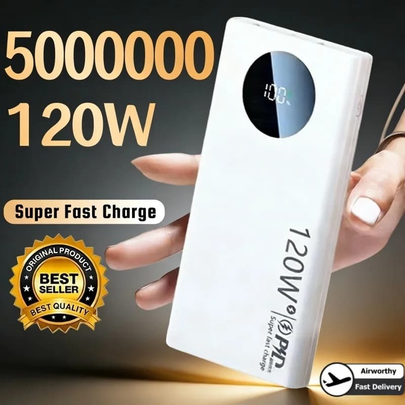 Power Bank da 500000mAh con Ricarica Super Veloce 120W, PD20W Bidirezionale, Display Digitale, Omologato per Aereo, Certificato CCC per iPhone Samsung Xiaomi