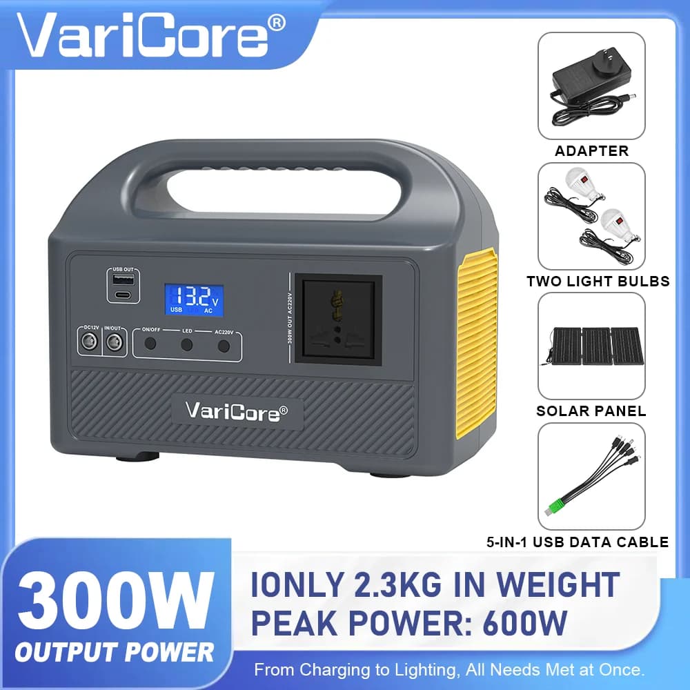 Batteria LiFeP04 per centrale elettrica portatile 12V 150W 300W 12.8V con prese AC 220V Pannello solare LED per campeggio esterno RV Home