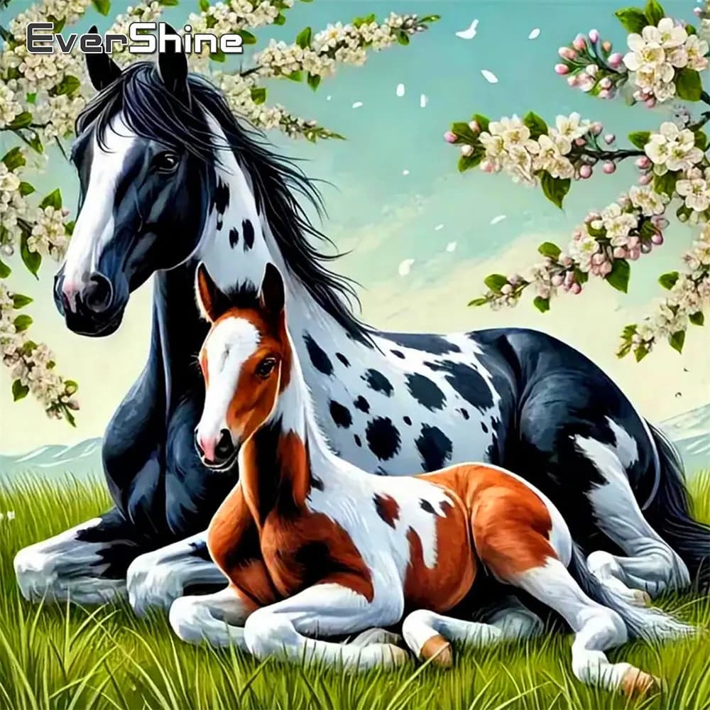 Evershine Counted Cross Stitch Horse Animal Design Printed Canvas Embroidery Flower Picture Needlework Unique Handmade Hobby