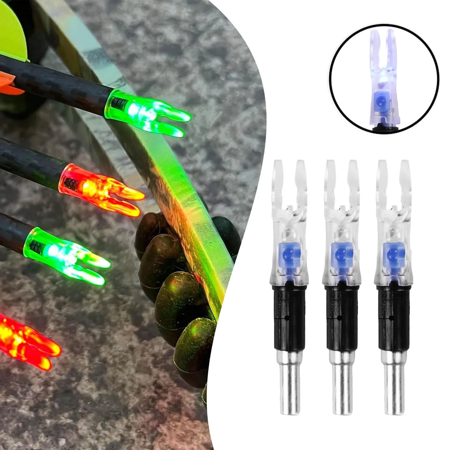 LED Arrow Nocks 6 Pack G Lighted Nocks for Arrows .ID5.2mm with ON/Off Switch with H 204 . 233, S 244, GT.246 ， Bushings