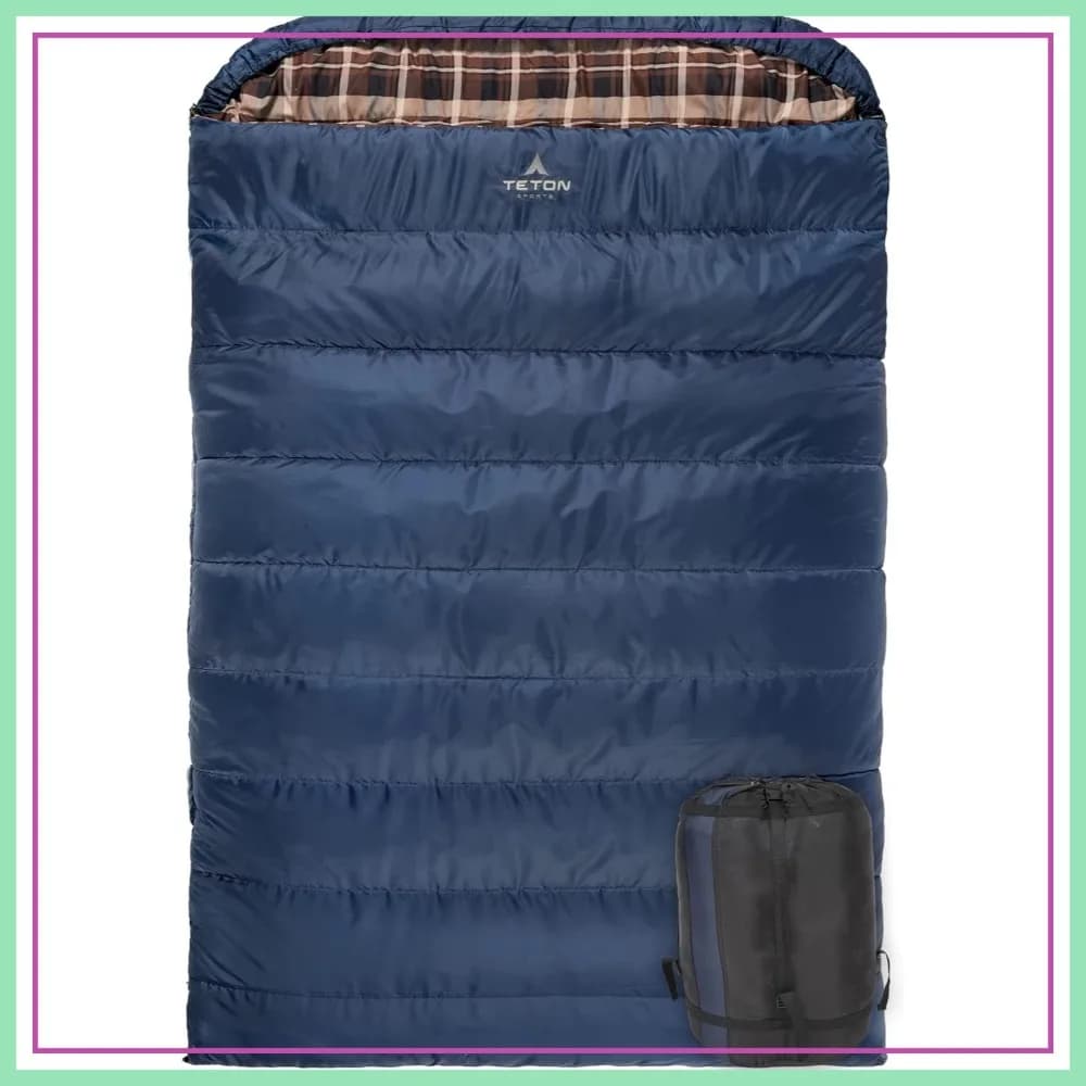 Sacco a Pelo Matrimoniale Queen Size per Campeggio, Caccia e Base Camp - 239x157 cm, Fodera in Morbido Flanella, Sacca di Compressione Inclusa