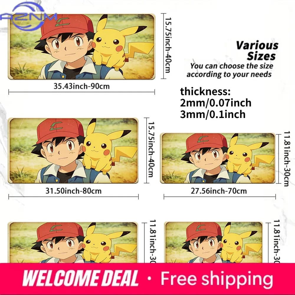 Tappetino per mouse da gioco vintage Pokemon Ash & Pikachu, tappetino da scrivania antiscivolo