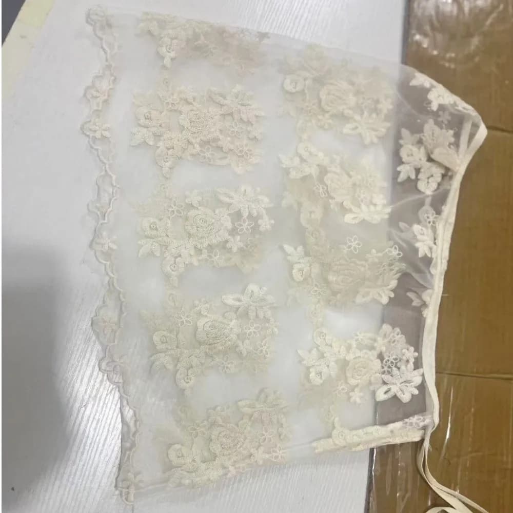 Trendy Jeans Decor Lace Fart Curtain Sheer Side Button Hip Curtain Sweet Slim Fit Lace Half Skirt for Women