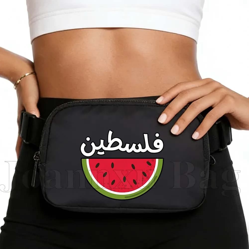 Black Sports Waist with Watermelon Printing, Waterproof, For Running, Cycling, Jogging, Cellular Door, Women's Shoulder Bag