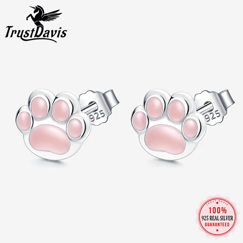 TrustDavis Reale 925 Sterling Silver Animale Orecchino Dolce Simpatico Gatto Orecchini con perno per Figlia Ragazze Gioielleria Raffinata Regalo DS3761