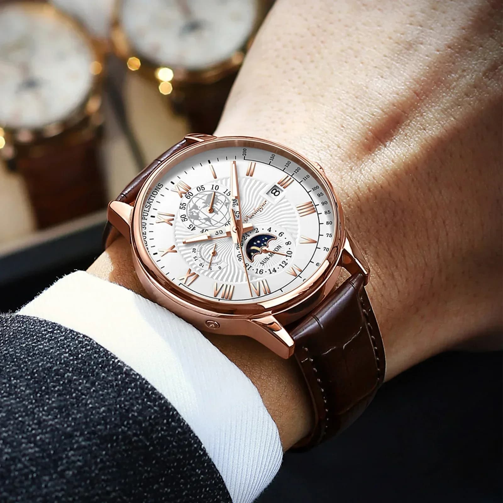 Orologio da polso alla moda per uomo, cronografo luminoso con data, orologio da uomo in pelle, orologi al quarzo di lusso da uomo, orologio sportivo da uomo per affari
