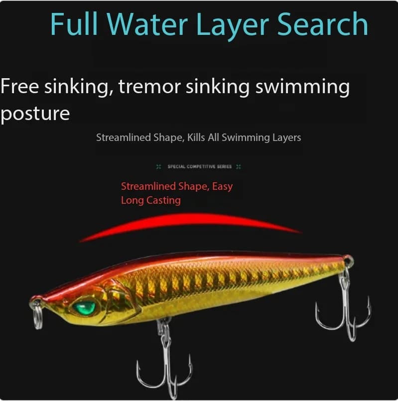 Sinking Pencil Hard Lure 8.5cm 14g Reinforced Super Long Casting Luminous Realistic Freshwater Saltwater Bass Pike Snakehead