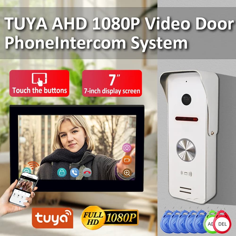 7 inch Wired Video Doorbell Tuya Video Intercom 1080P WiFi Video Doorbell Camera Touch Screen Night Vision ID Unlock Door Phone