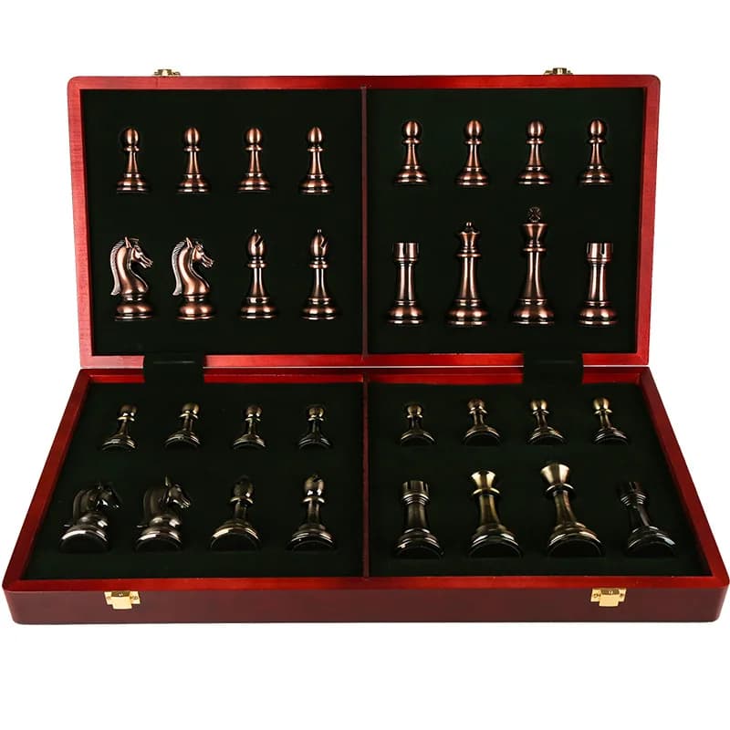 52CM Grande Set di scacchi di lusso Giochi da tavolo professionali Scacchiera pieghevole Pezzi degli scacchi in metallo Giochi da tavolo per famiglie Ornamenti Regali