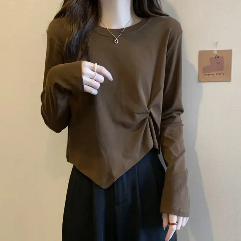 Long-sleeved T-shirt Careful Base Shirt Spring and Autumn Slimming Irregular Tops