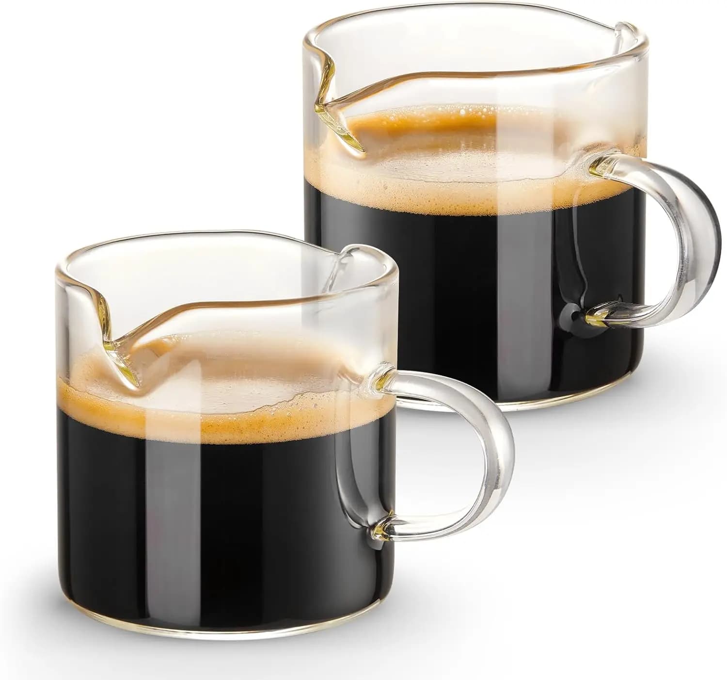 Set di 2 Tazzine da Espresso da 4 OZ, Bicchierini con Doppio Beccuccio e Manico, Vetro Trasparente per Macchina da Espresso