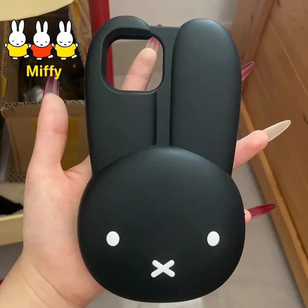 Miffy Rabbit Black Silicone Phone Case Cartoon Big Ears Miffy Anime Image Personalized Creative Iphone Case Kawaii Party Gift