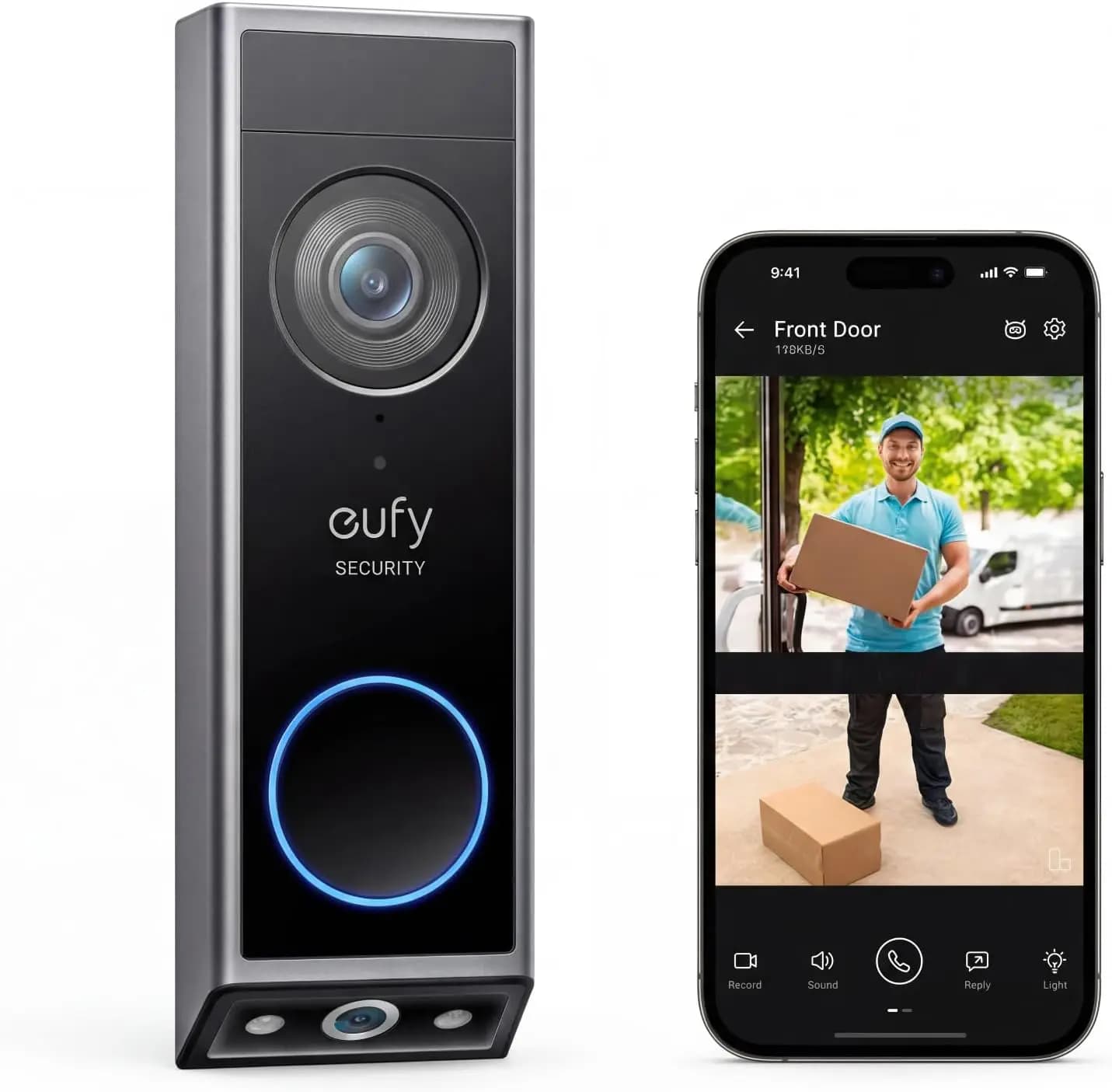 Videocitofono Dual Cam 2K FHD, Senza Abbonamento, Visione da Testa a Piedi, Visione Notturna a Colori, Comunicazione Bidirezionale, Rilevamento AI, Archiviazione 8GB